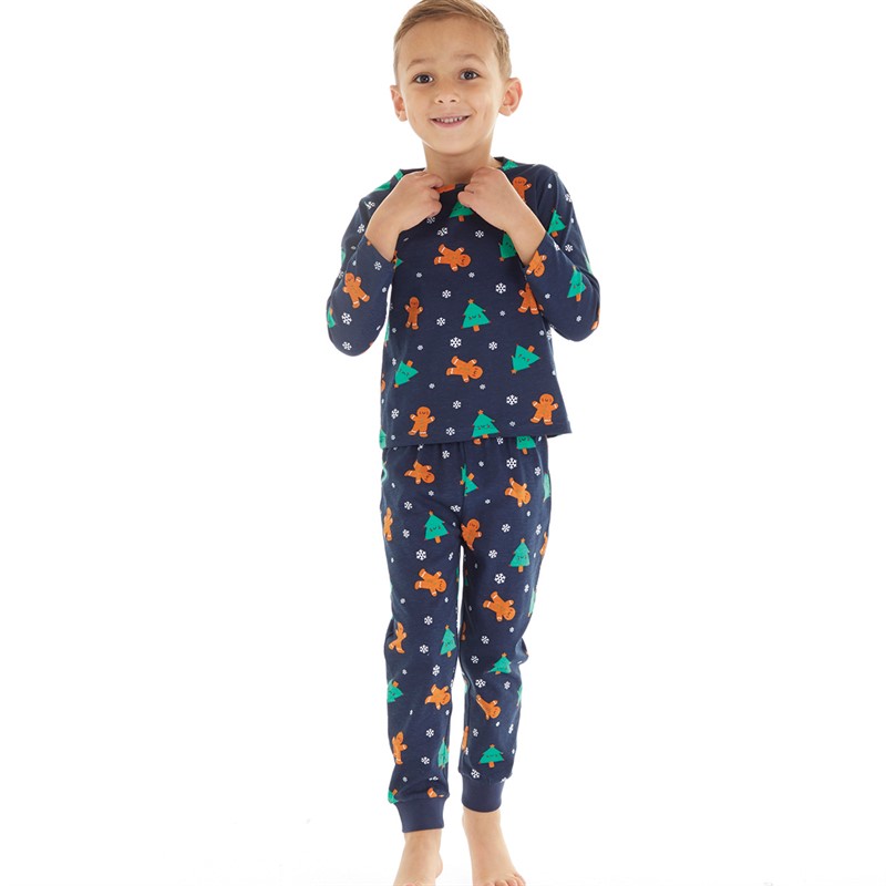 Threadboys Infant Boys Christmas Gingerbread Pyjama Set Navy