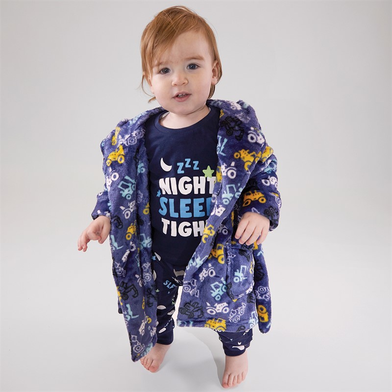 Threadboys Infant Boys Digger Dude Dressing Gown Blue