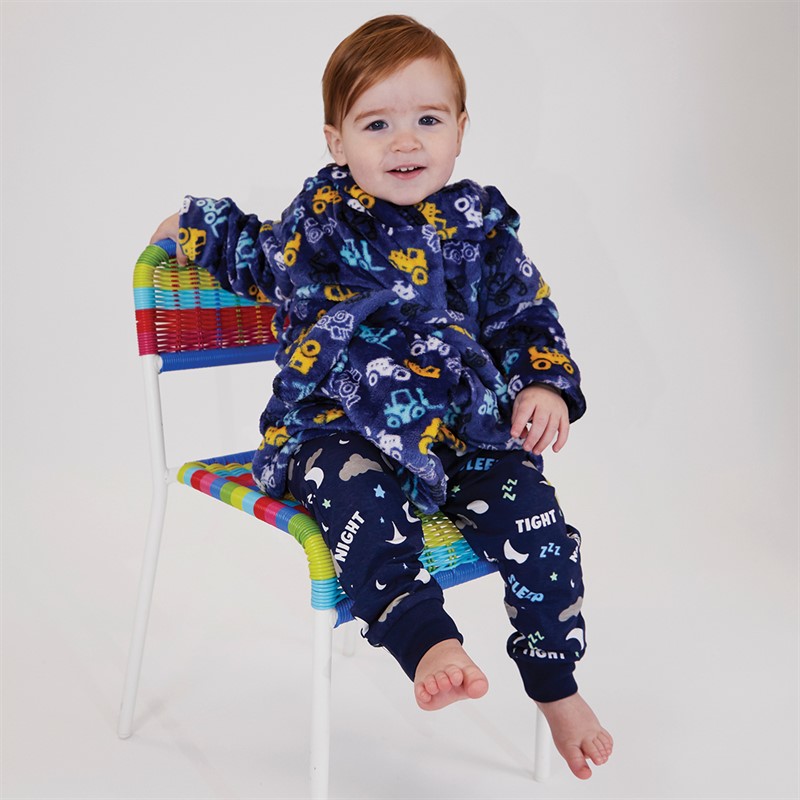 Threadboys Infant Boys Digger Dude Dressing Gown Blue