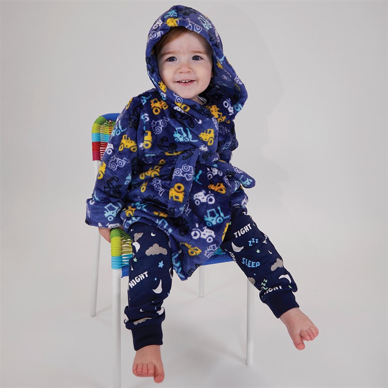 Threadboys Infant Boys Digger Dude Dressing Gown Blue