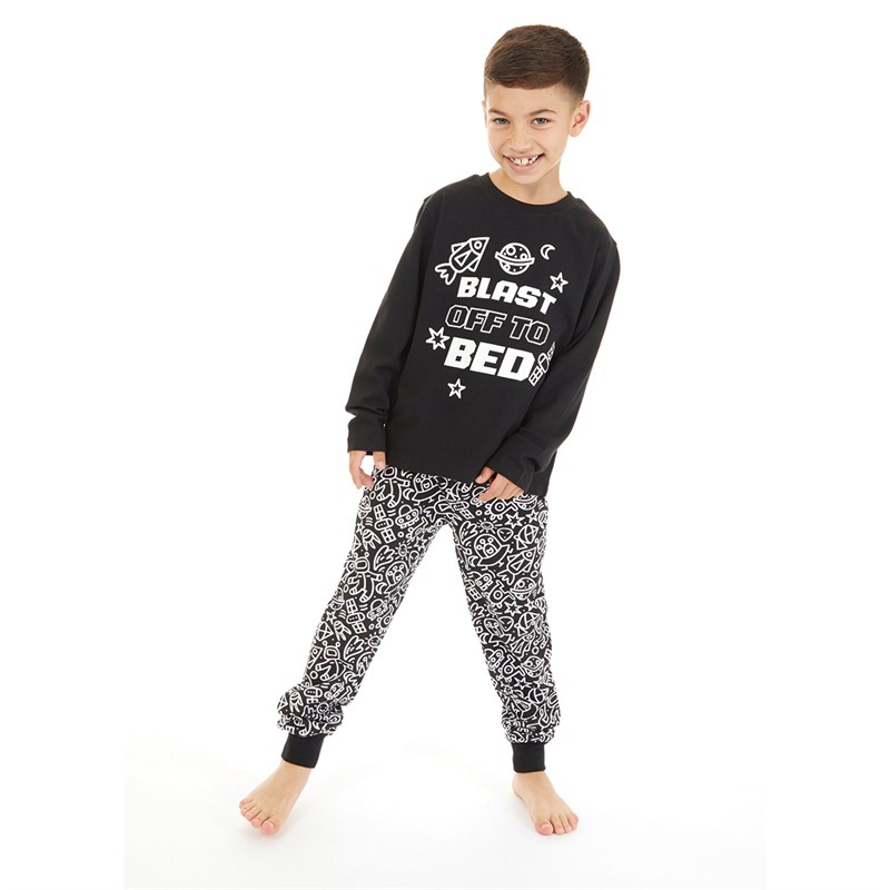 Threadboys Boys Blast Off To Bed Pyjama Set Black