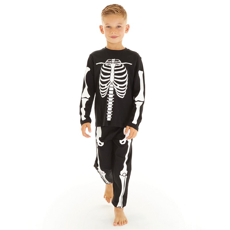 Threadboys Boys Halloween Bones Pyjama Set Black