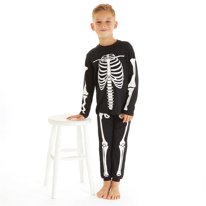 Threadboys Boys Halloween Bones Pyjama Set Black