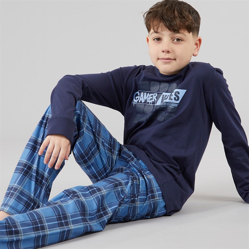 Threadboys Junge Atmore Nachtwäsche Set Navy/Blue Check