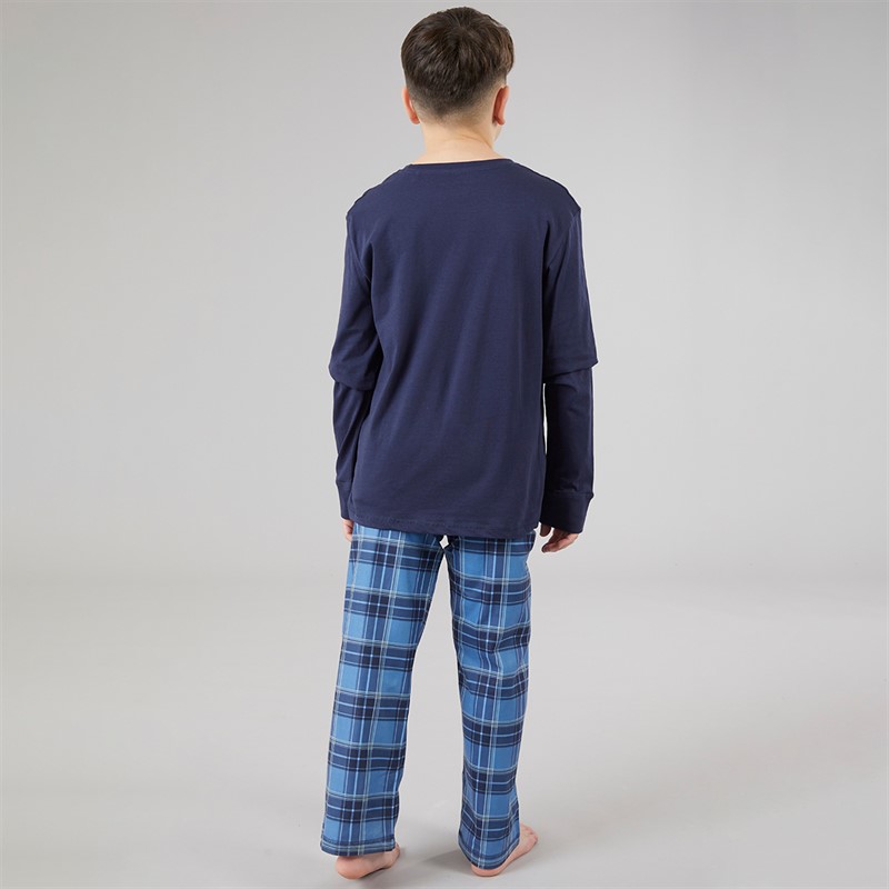 Threadboys Junge Atmore Nachtwäsche Set Navy/Blue Check