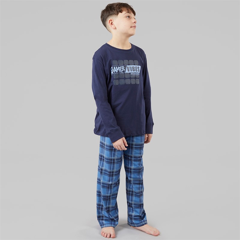 Threadboys Junge Atmore Nachtwäsche Set Navy/Blue Check