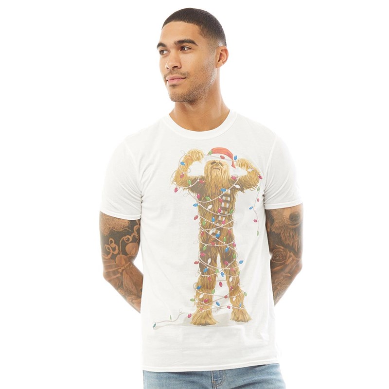 STAR WARS Mens Chewbacca Lights T-Shirt White