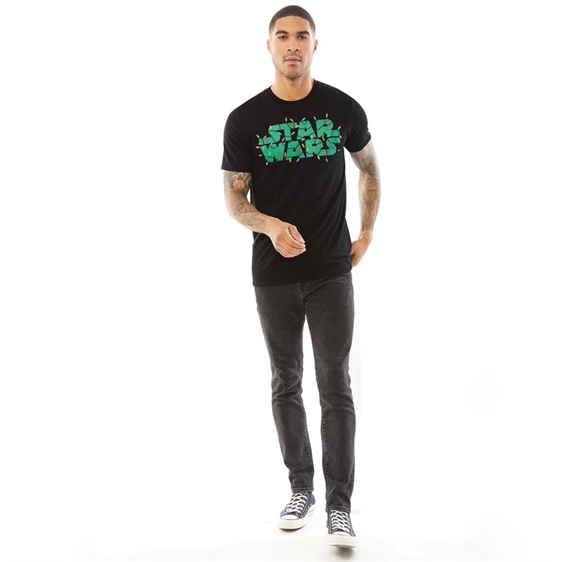 STAR WARS Mens Logo Festival Lights T-Shirt Black