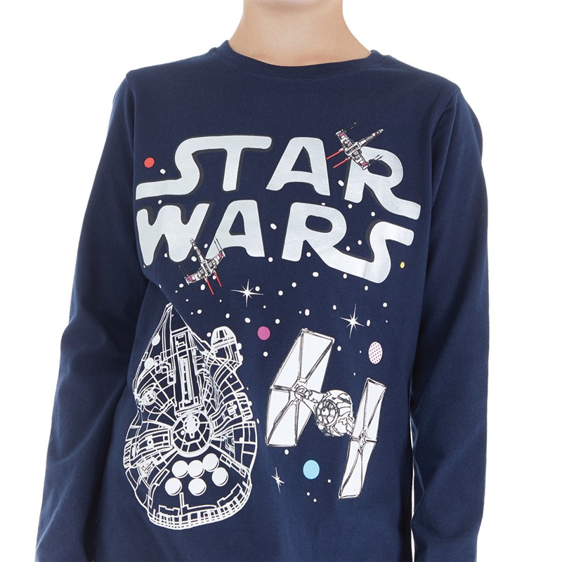 STAR WARS Jungen T-Shirts mit langem Arm. Dunkelnavy