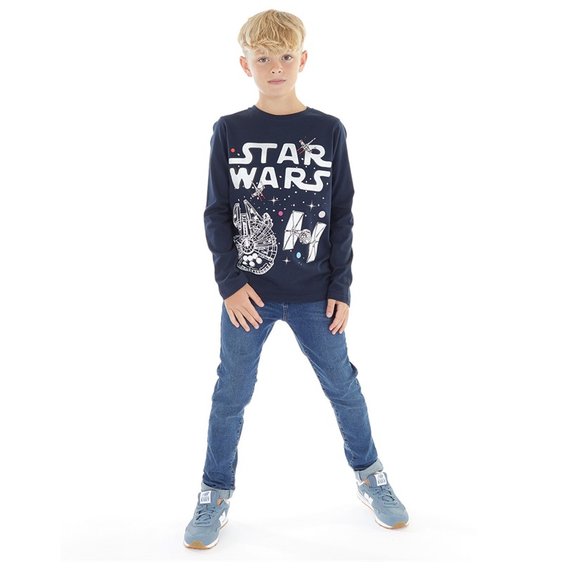 STAR WARS Jungen T-Shirts mit langem Arm. Dunkelnavy