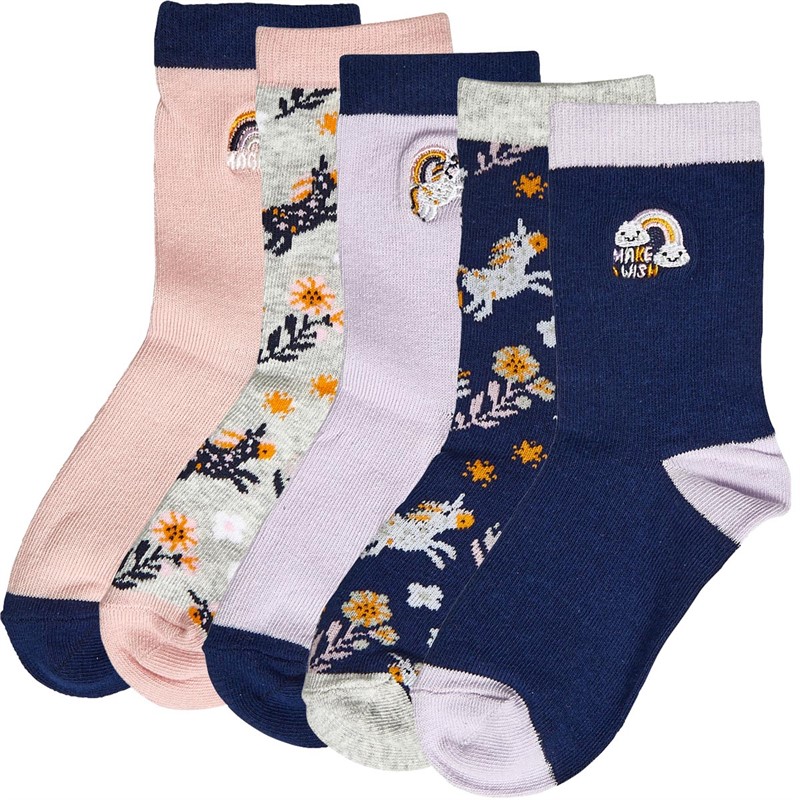 Threadgirls Girls Evie Five Pack Socks Navy