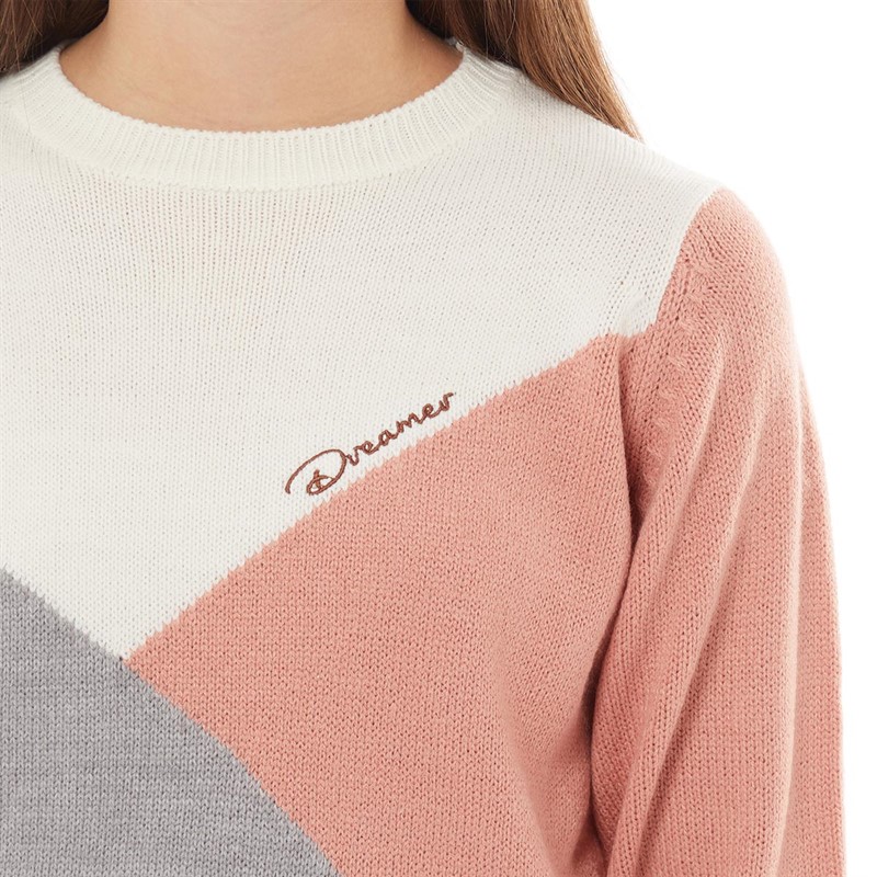 Threadgirls Girls Reegan Knit Jumper Grey Marl/Marshmallow/Cameo brown