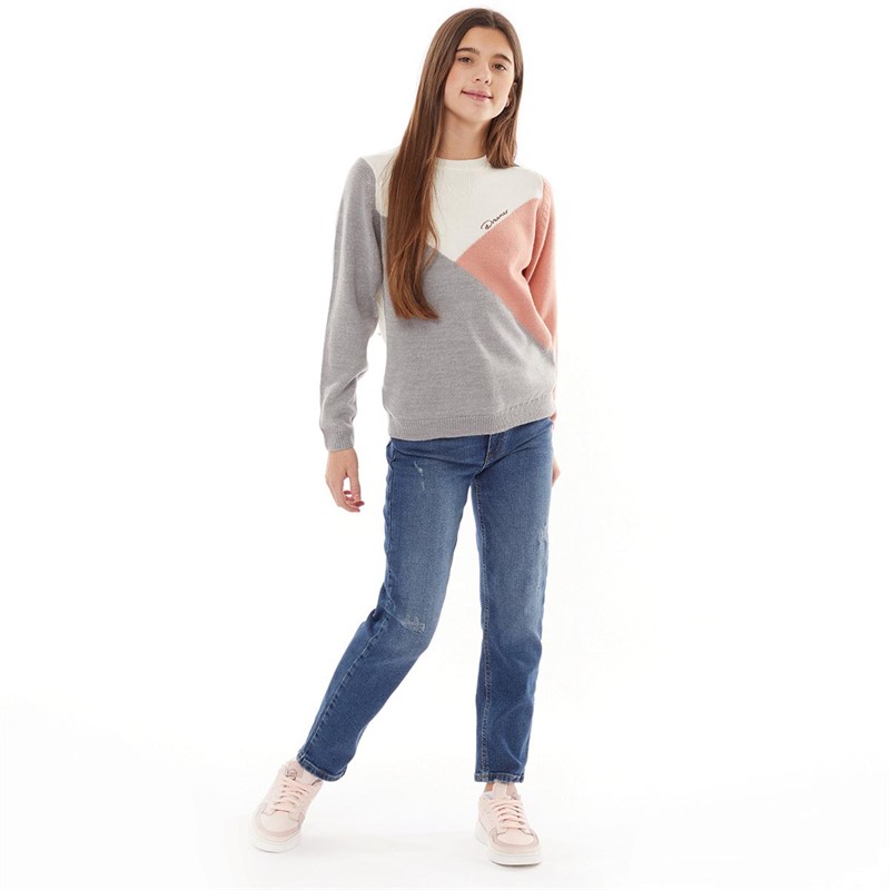 Threadgirls Girls Reegan Knit Jumper Grey Marl/Marshmallow/Cameo brown