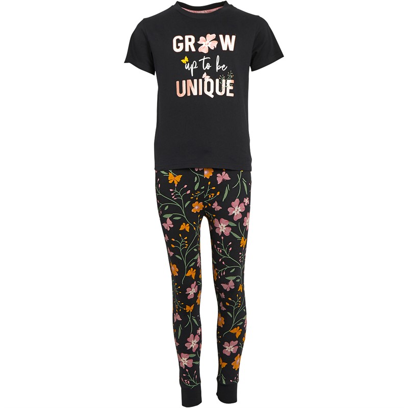 Threadgirls Girls Sapphire Floral Print Pyjama Set Black