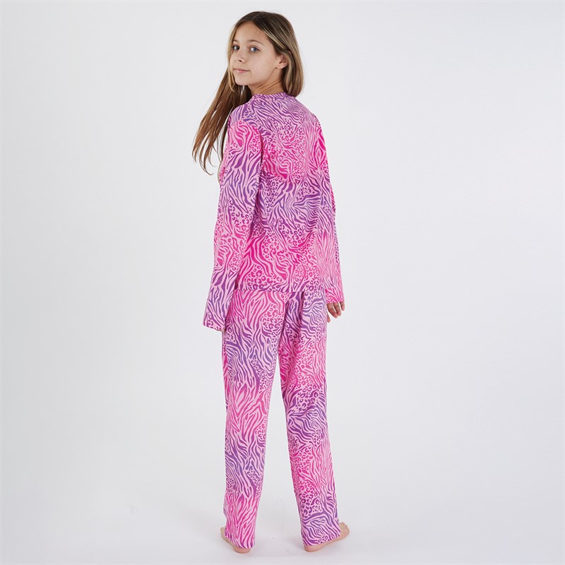 Threadgirls Girls Leopard Pyjama Set Dewberry