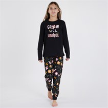 Threadgirls Girls Floral Pyjama Set Black