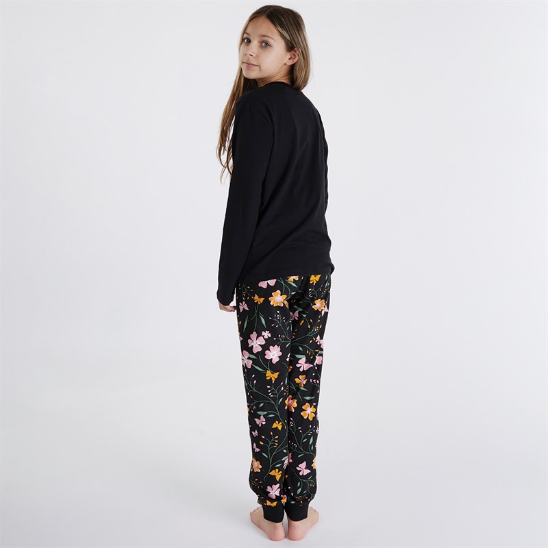 Threadgirls Girls Floral Pyjama Set Black