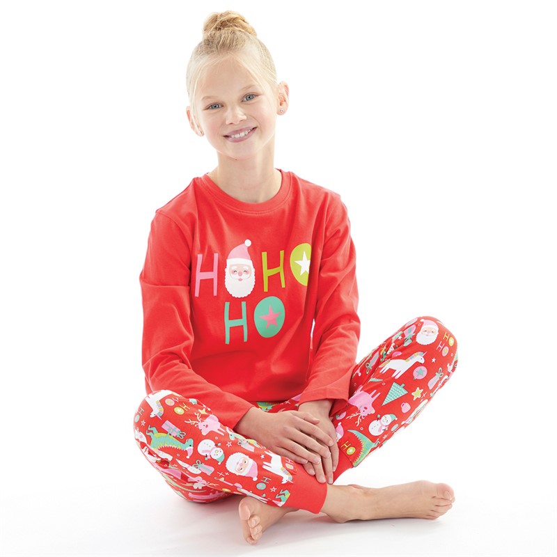 Threadgirls Girls Ho Ho Ho Christmas Pyjama Set Red