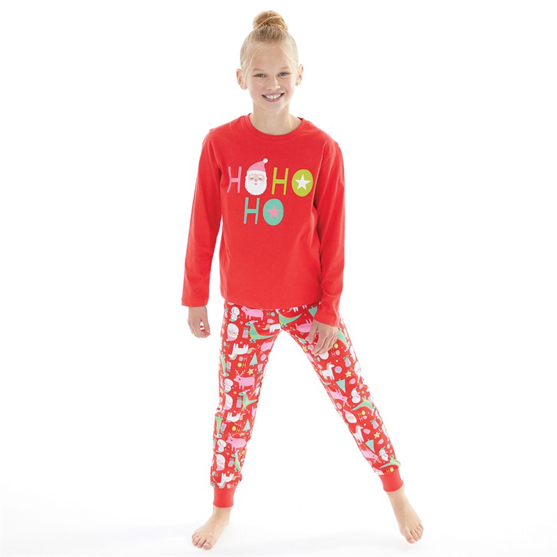 Threadgirls Girls Ho Ho Ho Christmas Pyjama Set Red