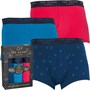Ted Baker Mens Three Pack Cotton Trunks Sailor Blue Games/Crystal Teal/Bright Rose