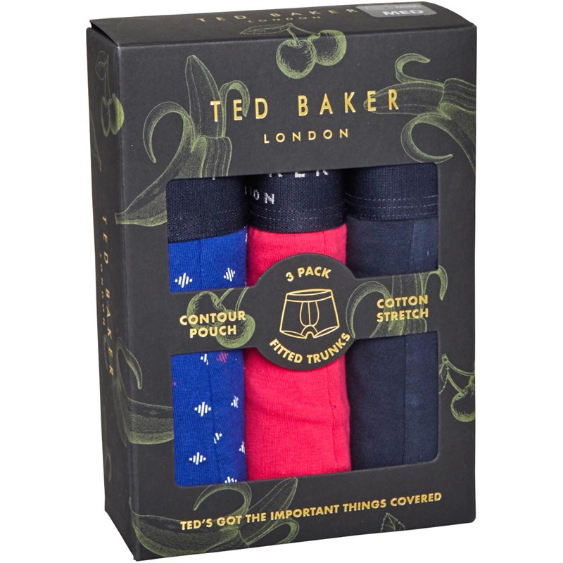 Ted Baker Mens Three Pack Cotton Trunks Mazarine Blue Audienz/Bright Rose/Sky