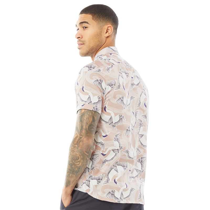 Ted Baker Mens Ozcar Short Sleeve Bird Print Shirt Pink