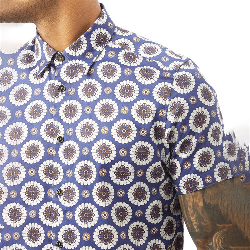 Ted Baker Mens Yogaa Short Sleeve Bold Geo Print Shirt Blue
