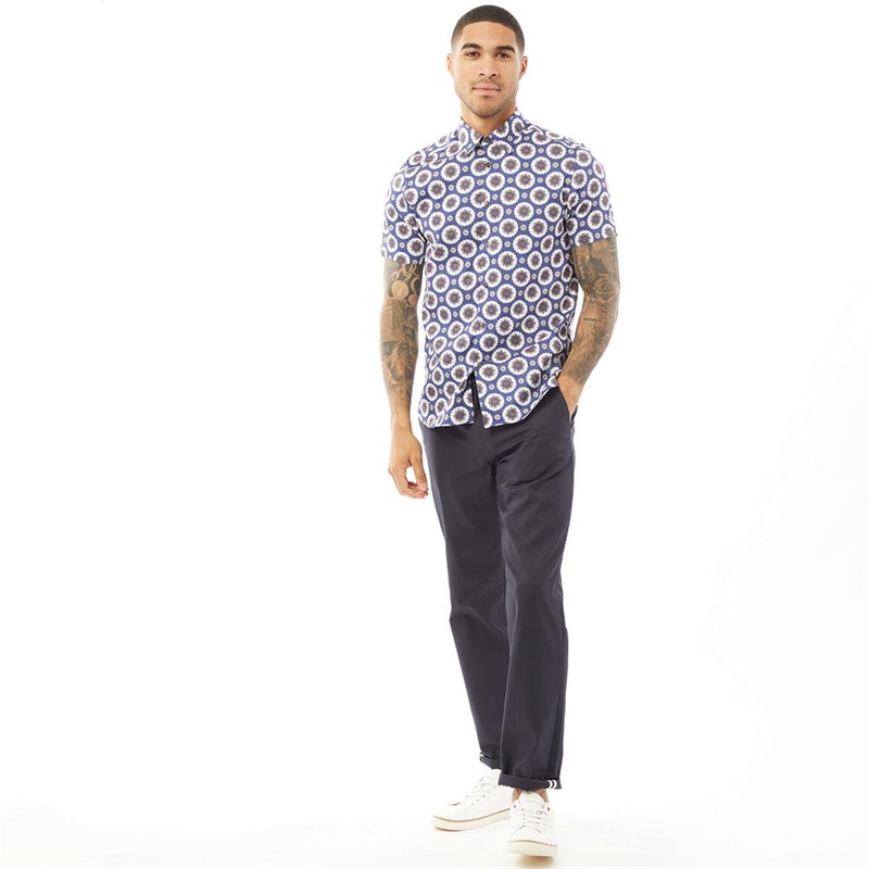 Ted Baker Mens Yogaa Short Sleeve Bold Geo Print Shirt Blue