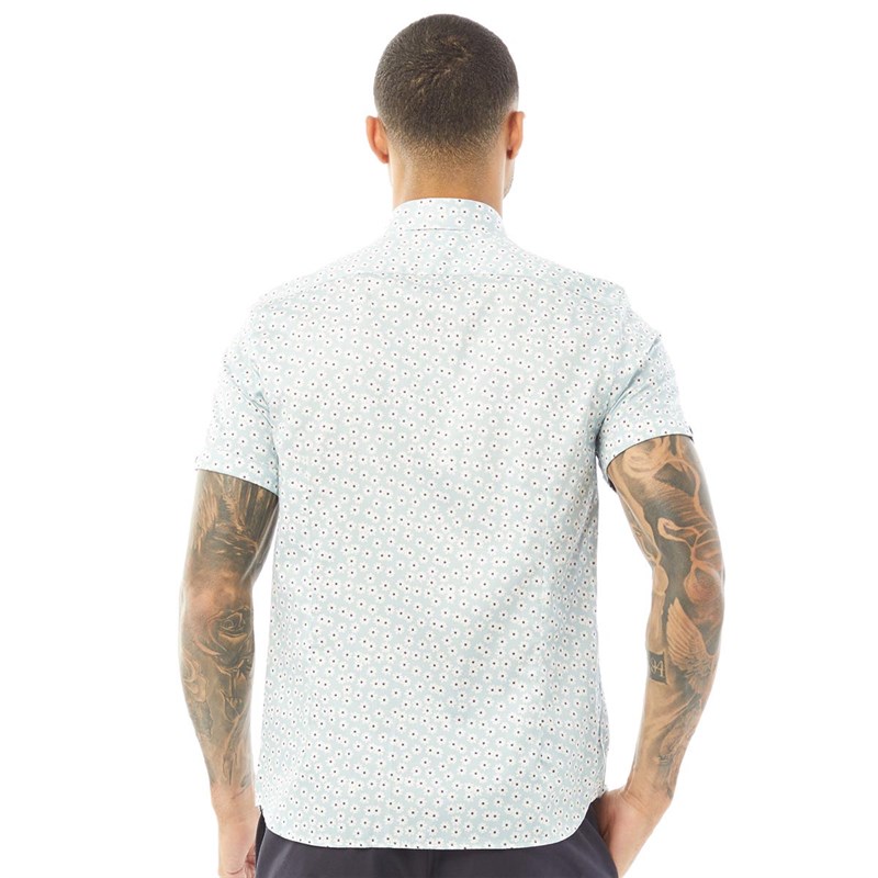 Ted Baker Mens Relax Short Sleeve Mini Leaf Print Shirt Light Blue