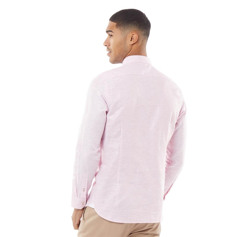 Ted Baker Mens Tiptoe Long Sleeve Linen Shirt Pink