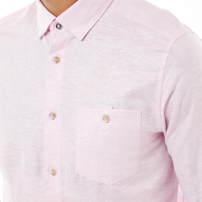 Ted Baker Mens Tiptoe Long Sleeve Linen Shirt Pink