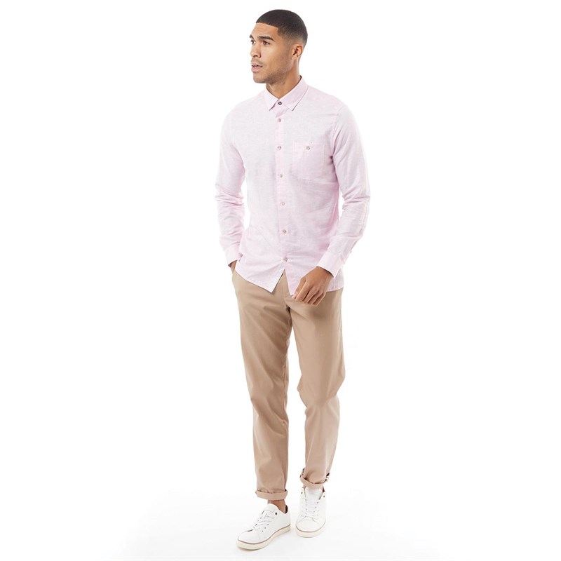 Ted Baker Mens Tiptoe Long Sleeve Linen Shirt Pink