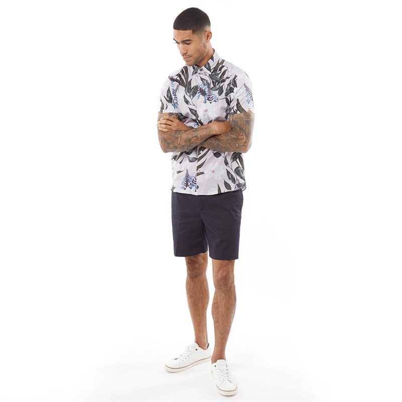 Ted Baker Mens Dudum Flower And Leaf Print Short Sleeve Shirt Lilac