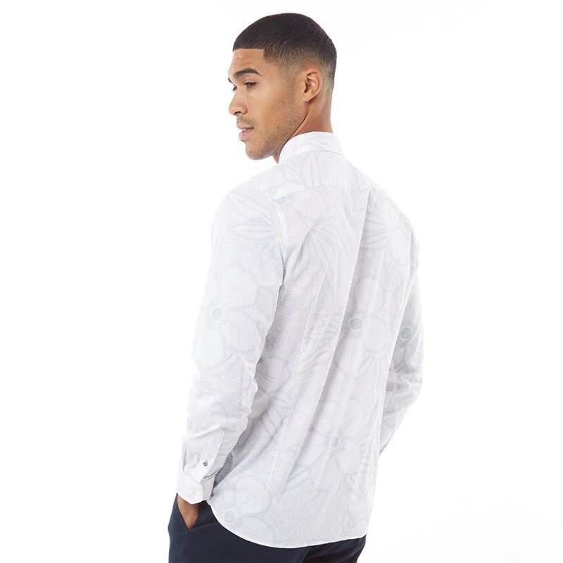 Ted Baker Mens Gogirl Floral Print Long Sleeve Shirt White