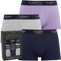 Ted Baker Mens Three Pack Cotton Trunks Purple Haze/Navy/Heather Grey