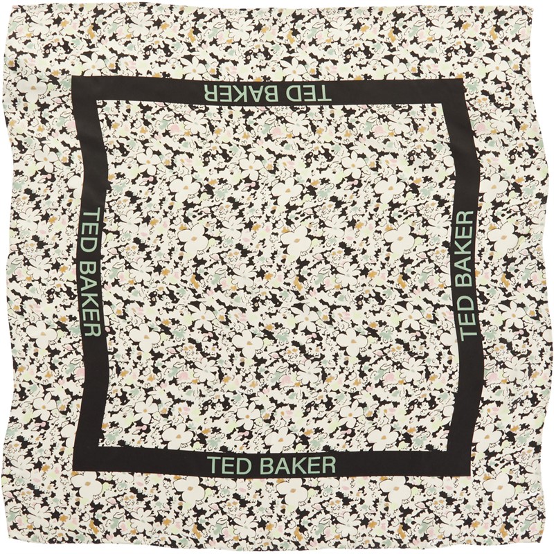 Ted Baker Womens Zebbaa Ditsy Floral Square Silk Satin Scarf Black
