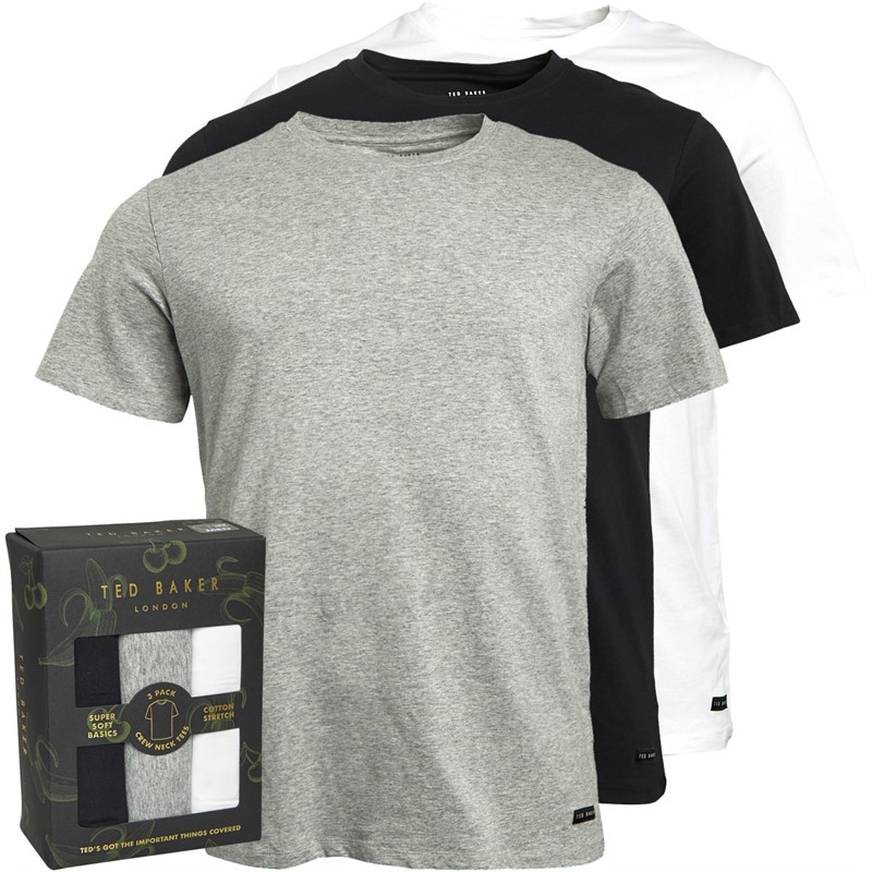 Ted Baker Mens Three Pack Crew Neck T-Shirts Black/White/Grey