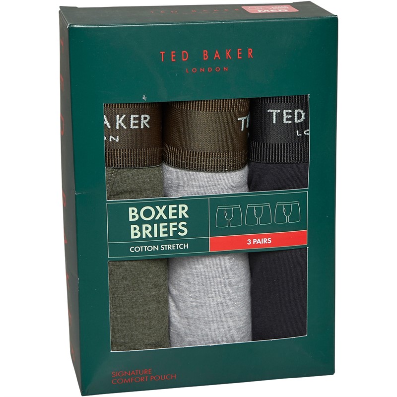 Ted Baker 3 Pack Boxer Brief Uomo - Corti, In Cotone Elasticizzato, Vestibilità Aderente - Colori: Nero/Micron/Nero - Taglia S