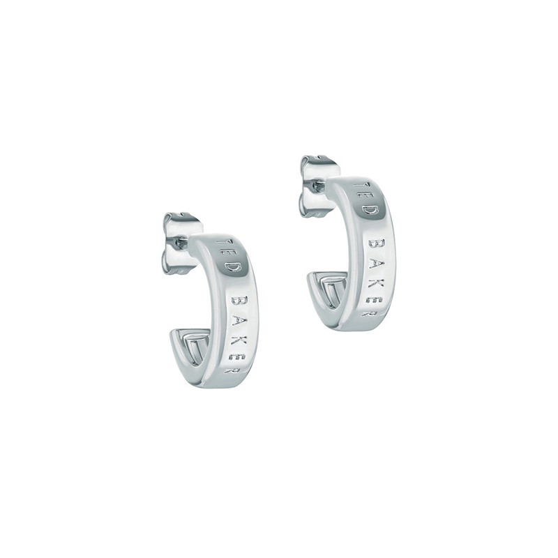 Ted Baker Womens Helanna Nano Logo Hoop Earrings Silver Tone/Plain Metal