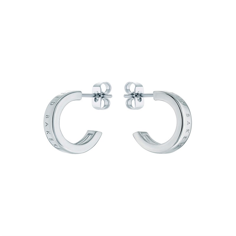 Ted Baker Womens Helanna Nano Logo Hoop Earrings Silver Tone/Plain Metal