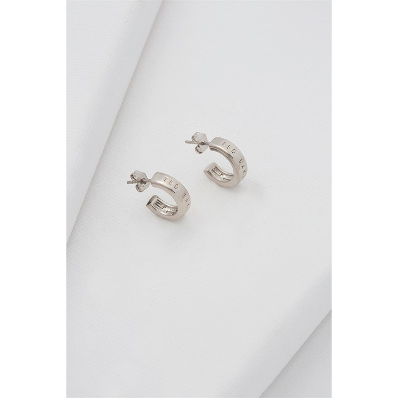 Ted Baker Womens Helanna Nano Logo Hoop Earrings Silver Tone/Plain Metal
