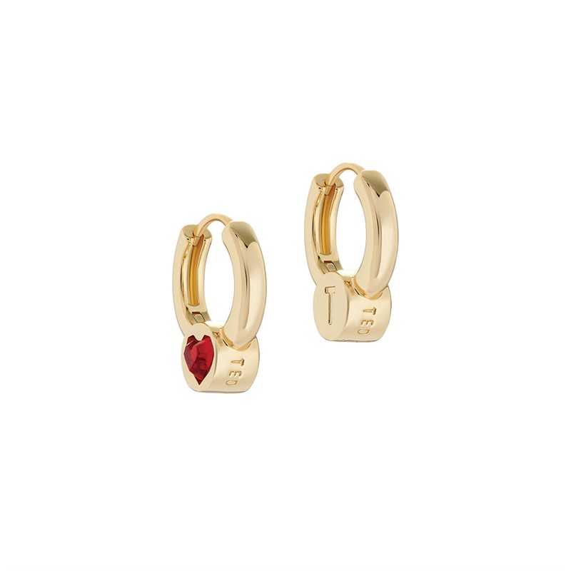 Ted Baker Womens Heartie Heart Rock Huggie Earrings Gold Tone/Red