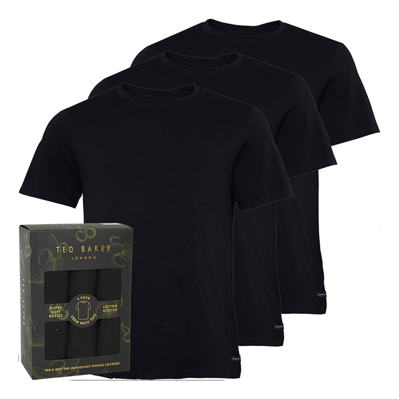 Buy Ted Baker Mens Three Pack Crew Neck T-Shirts Black/Black/Black