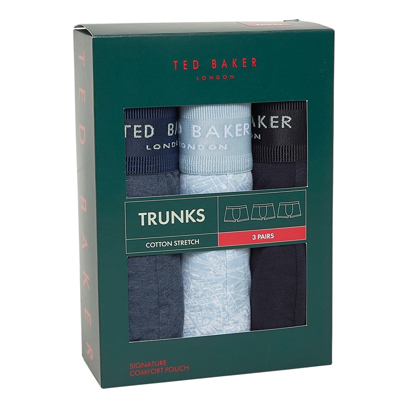 Ted Baker Mens Three Pack Cotton Trunks Navy/Dark Denim/Blue Alatri