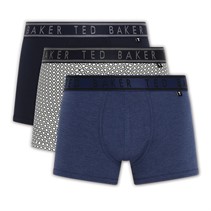 Ted Baker Mens Three Pack Cotton Trunks Black/Navy Hexagon/Estate Blue