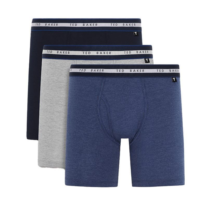 Ted Baker Mens Three Pack Cotton Boxer Briefs Navy/Grey Heather/Estate Blue