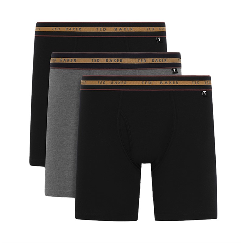 Ted Baker Mens Three Pack Cotton Boxer Briefs Black/Grey/Black