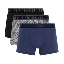 Ted Baker Mens Three Pack Cotton Trunks Navy/Diamond Geo Navy/Blue Coral