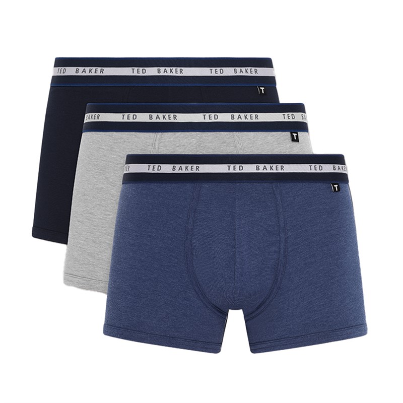 Ted Baker Mens Three Pack Cotton Trunks Navy/Grey Heather/Estate Blue