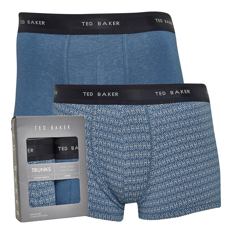 Ted Baker Mens Two Pack Cotton Trunks Prussian Blue/Plane Geo